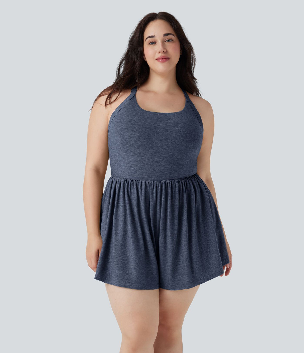 Combinaison-short de séjour grande taille 2-en-1 dos nu torsadée avec poches - Easy Peasy Edition