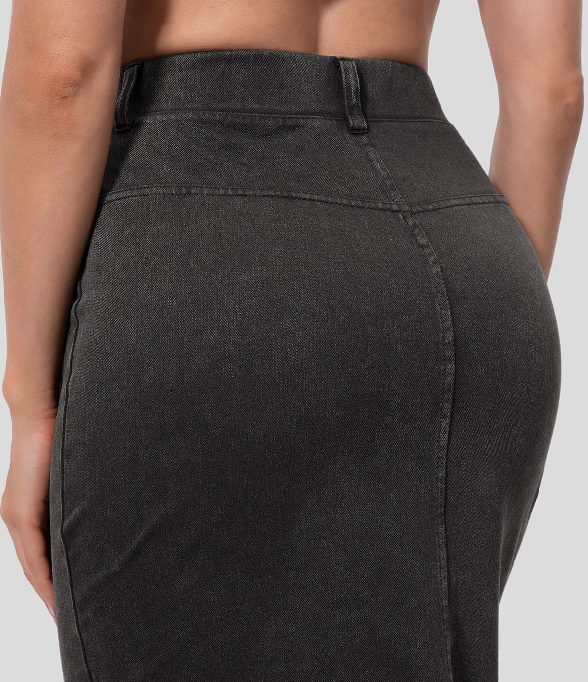 Halara Flex™ Jupe Midi Casual Taille Haute avec Ourlet Fendu en Denim Tricoté Élastique