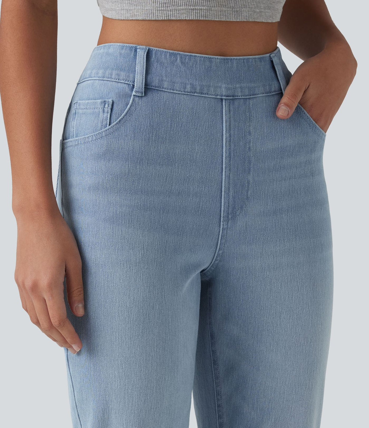 Halara Flex™ Jeans bootcut Casual Taille Haute Multiples Poches Lavés Élastiques et Tricotés Coupe