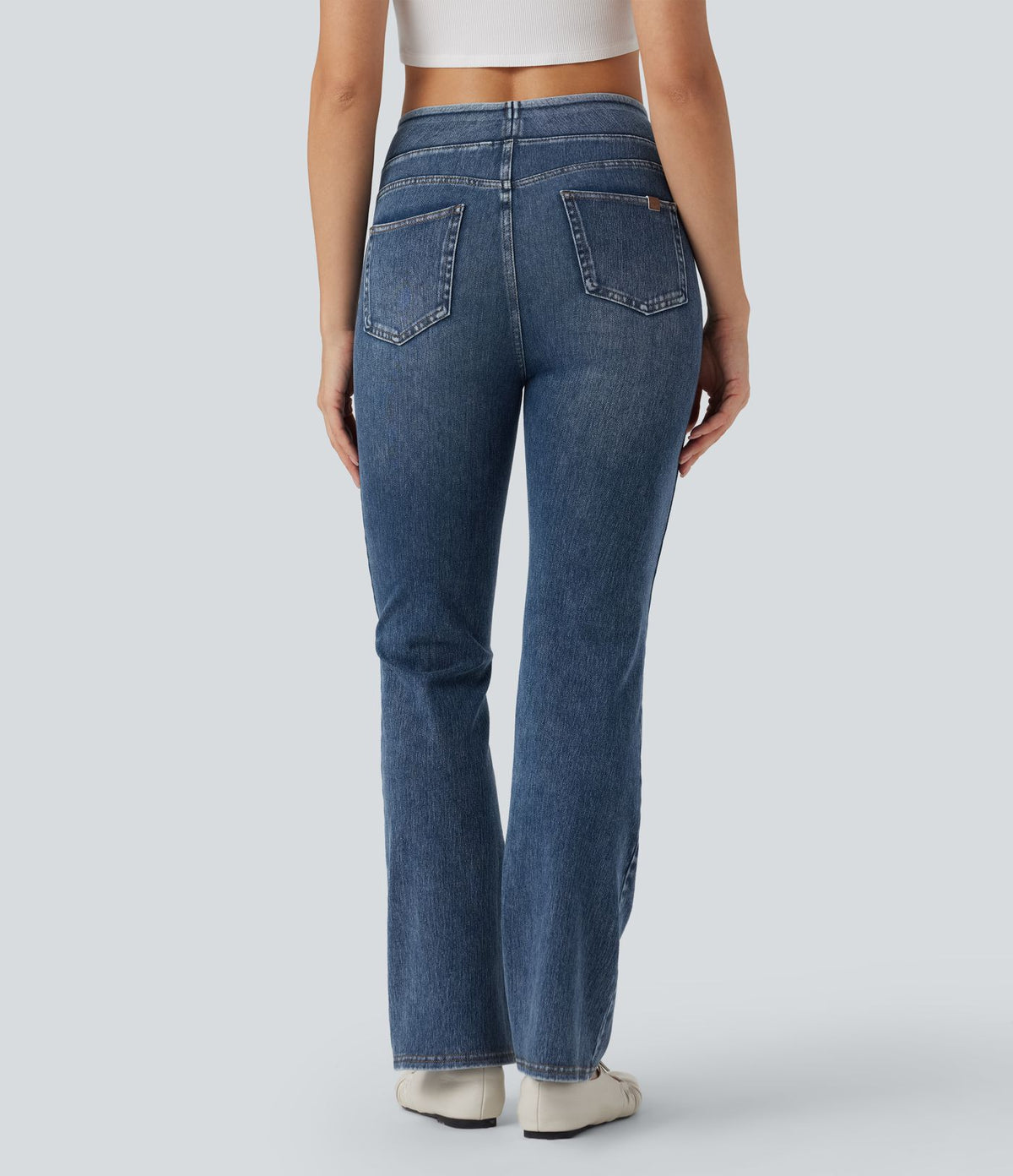 Halara Flex™ Jean évasé casual délavé taille haute gainant avec poches