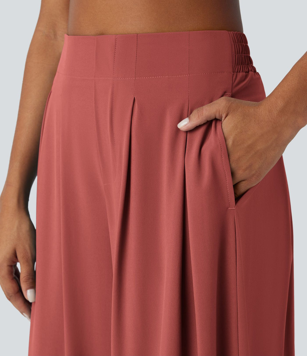 Breezeful™ Pantalon Large Fluide Taille Haute Plis Poches Latérales et Taille Élastique Séchage Rapide