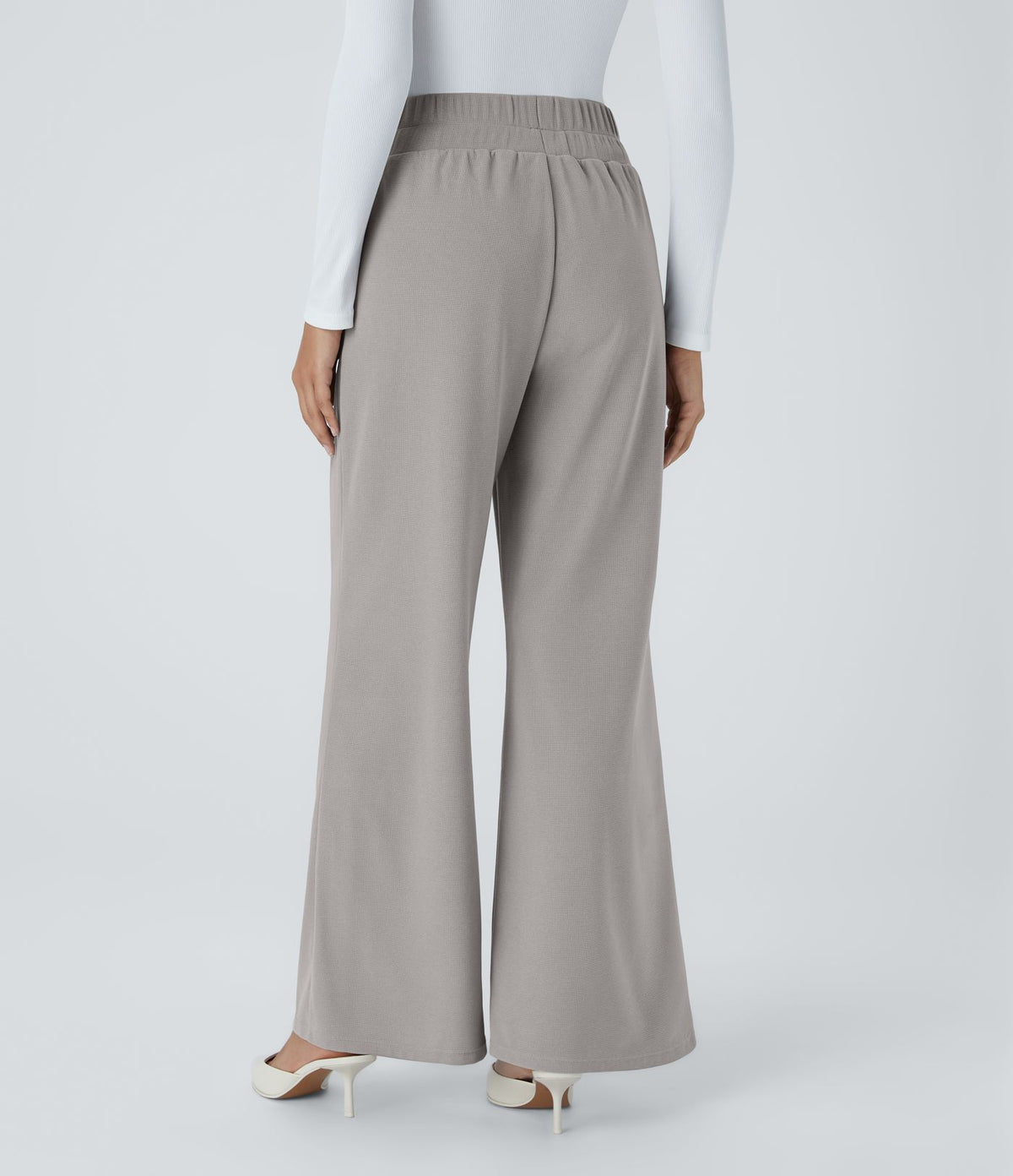 Halara Flex™ Pantalon Tailleur en Tissu Gaufré Taille Haute avec Large Ceinture Plis Poches Latérales Jambes Larges