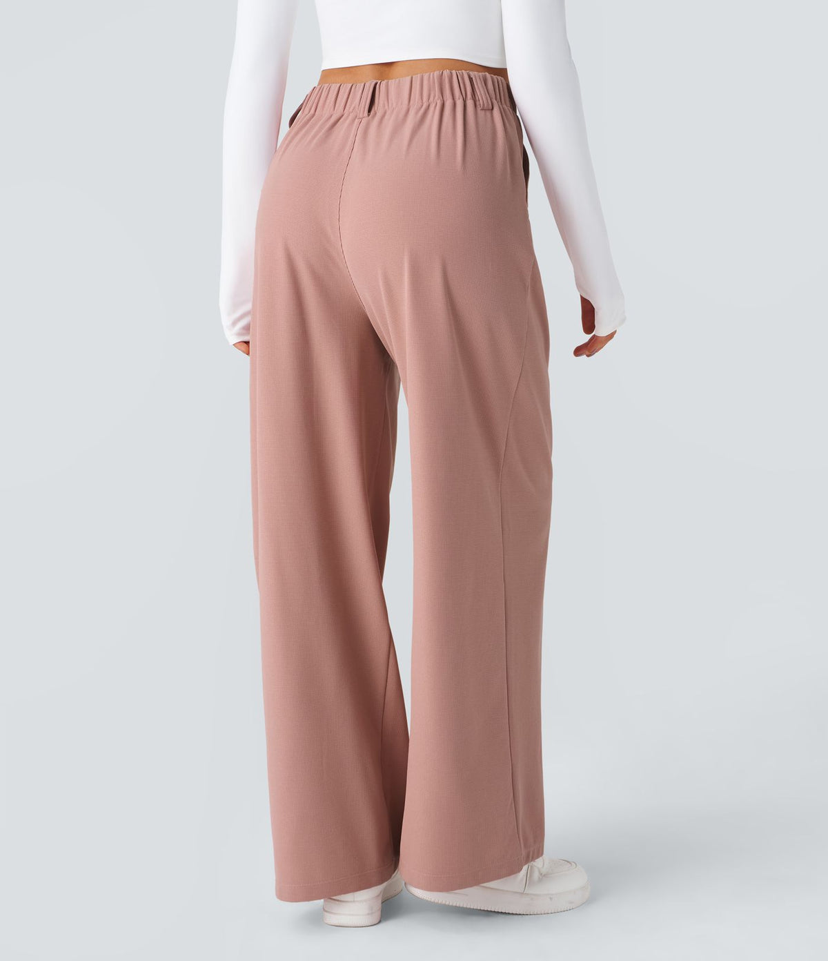 Halara Flex™ Pantalon Tailleur Large Fluide Gaufré Taille Haute Poches Latérales