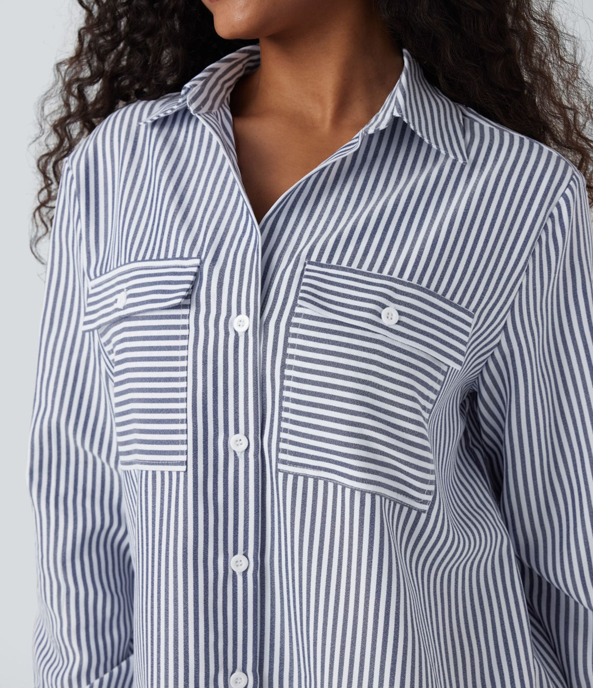 Chemise décontractée manches longues à rayures ourlet arrondi