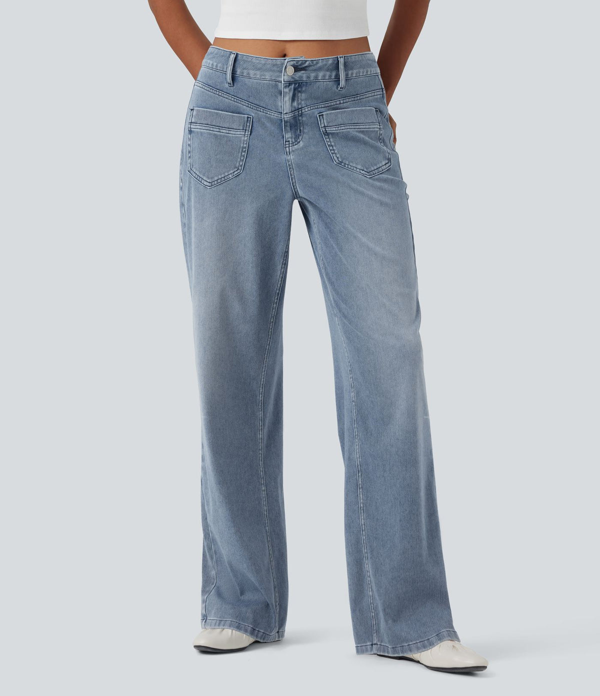 Halara Flex™ Jean coupe droite décontracté taille mi-haute avec poches