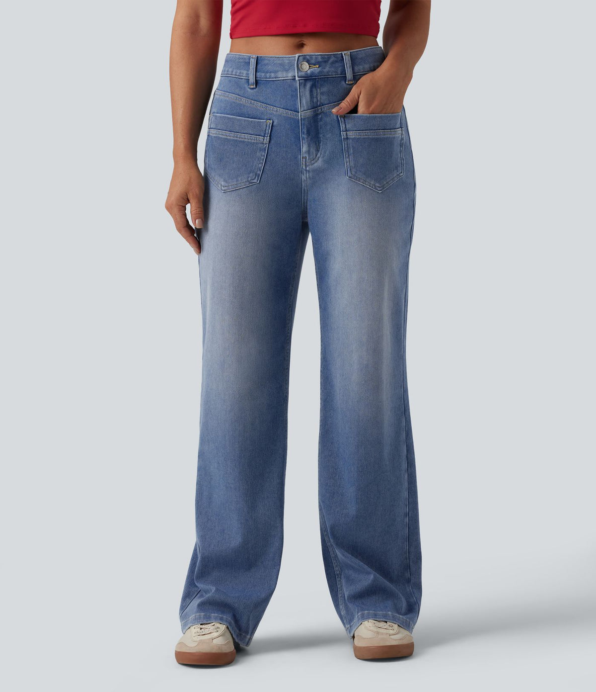 Halara Flex™ Jean coupe droite décontracté taille mi-haute avec poches