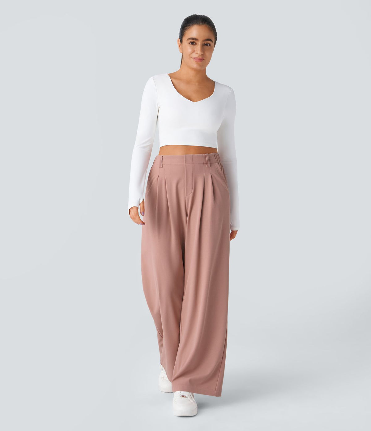 Halara Flex™ Pantalon Tailleur Large Fluide Gaufré Taille Haute Poches Latérales