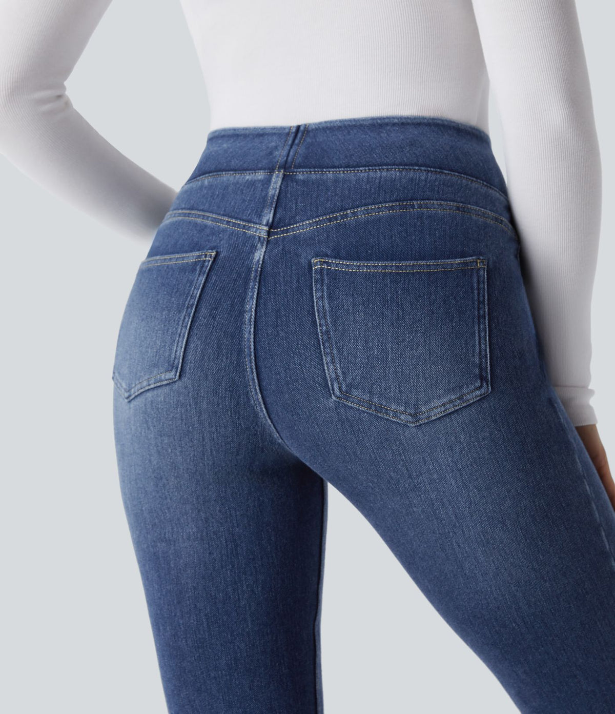 Halara Flex™ Jean évasé casual délavé en molleton taille haute avec poches