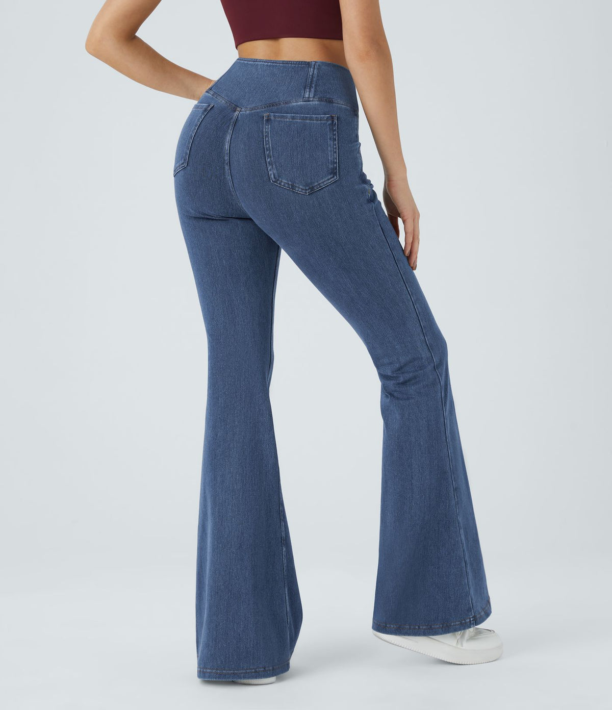 Halara Flex™ - Jean Ultra Evasé Tricot Extensible Lavé Poches Croisées Taille Haute