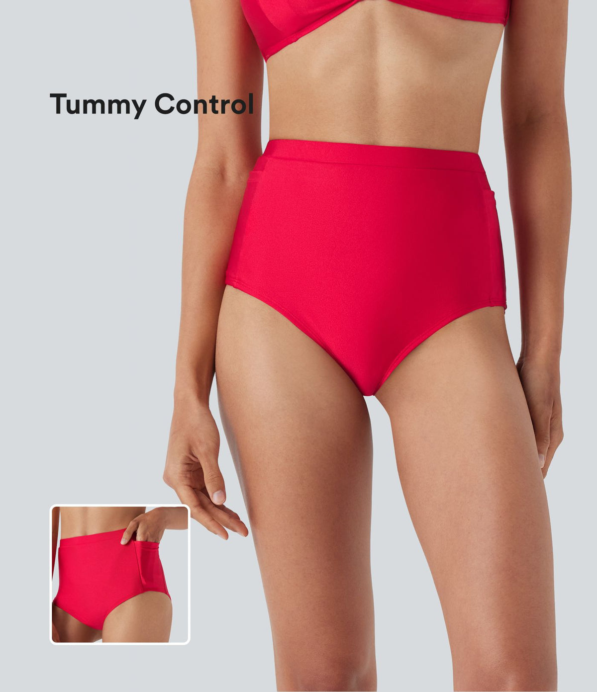 Bas de bikini brillant taille haute gainant avec poches