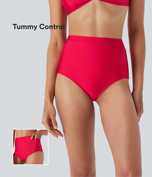 Bas de bikini brillant taille haute gainant avec poches