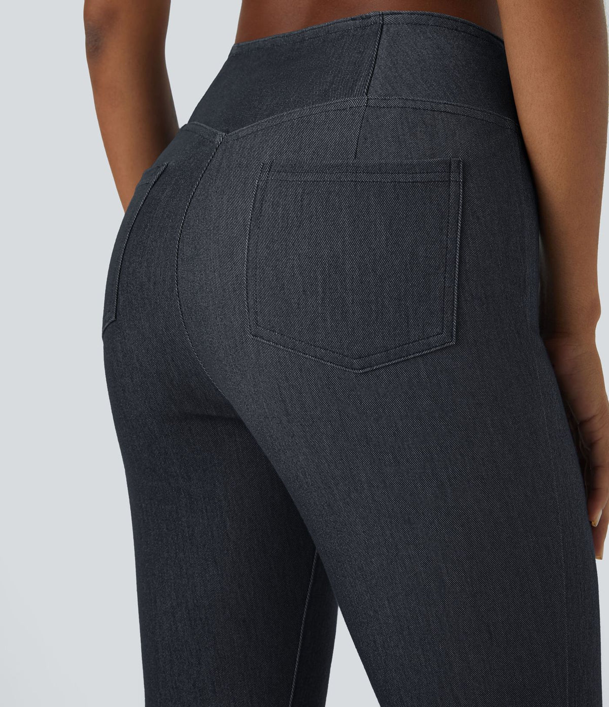 Halara Flex™ Jean Évasé Casual en Tricot Stretch Taille Haute avec Dos Croisé et Poches