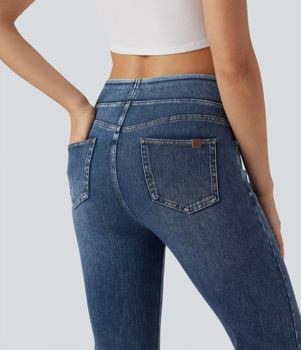 Halara Flex™ Jean évasé casual délavé taille haute gainant avec poches