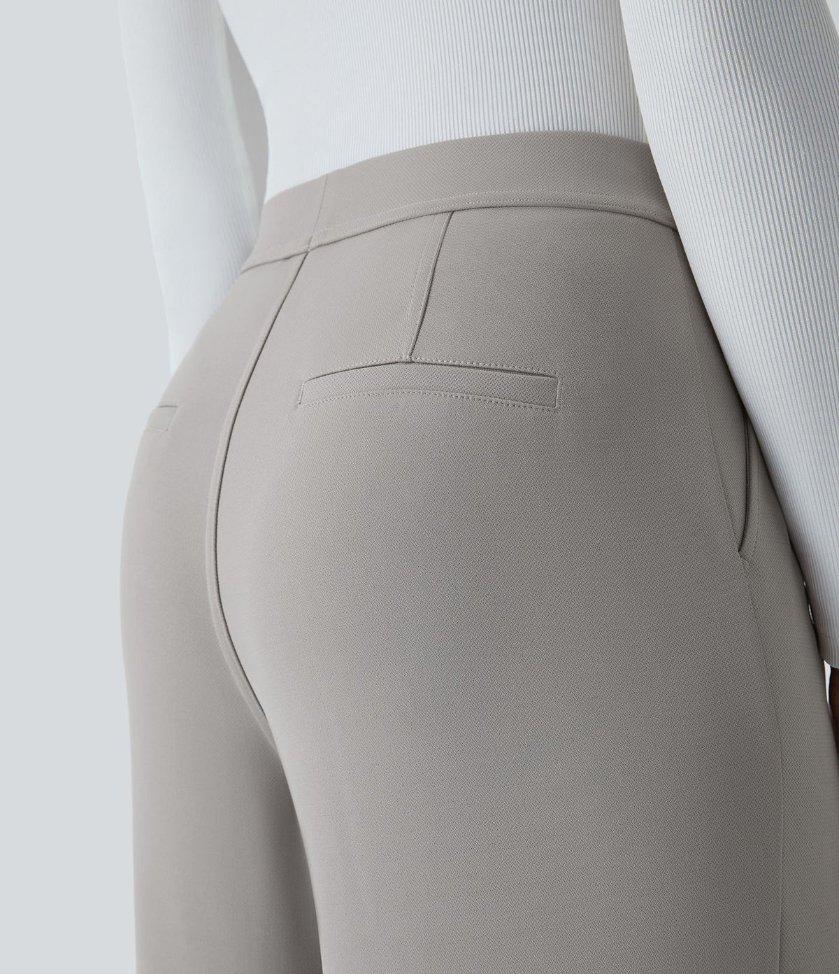 Halara Flex™ Pantalon Tailleur Droit à Taille Haute avec Pli Poches Latérales en Crêpe