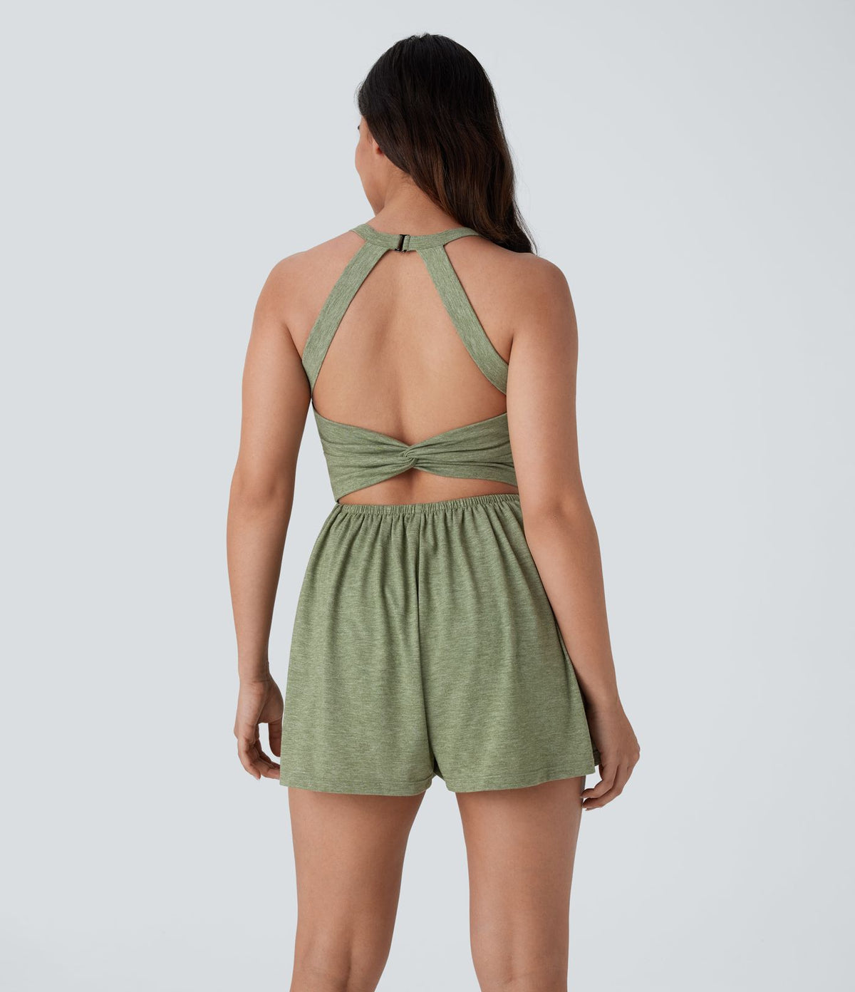 Combishort de villégiature 2-en-1 à dos nu, design torsadé, poches latérales - Édition Easy Peasy