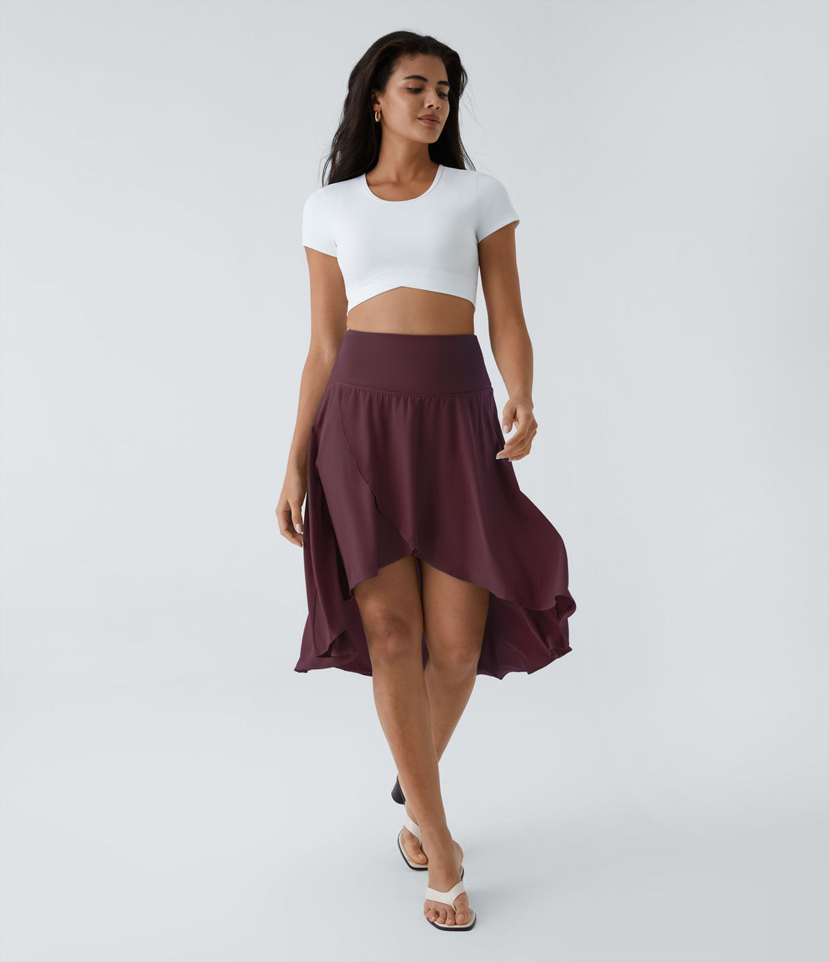 Breezeful™ Jupe Danse Fluide 2-en-1 à Taille Haute Volants Asymétriques Haut-Bas et Séchage Rapide