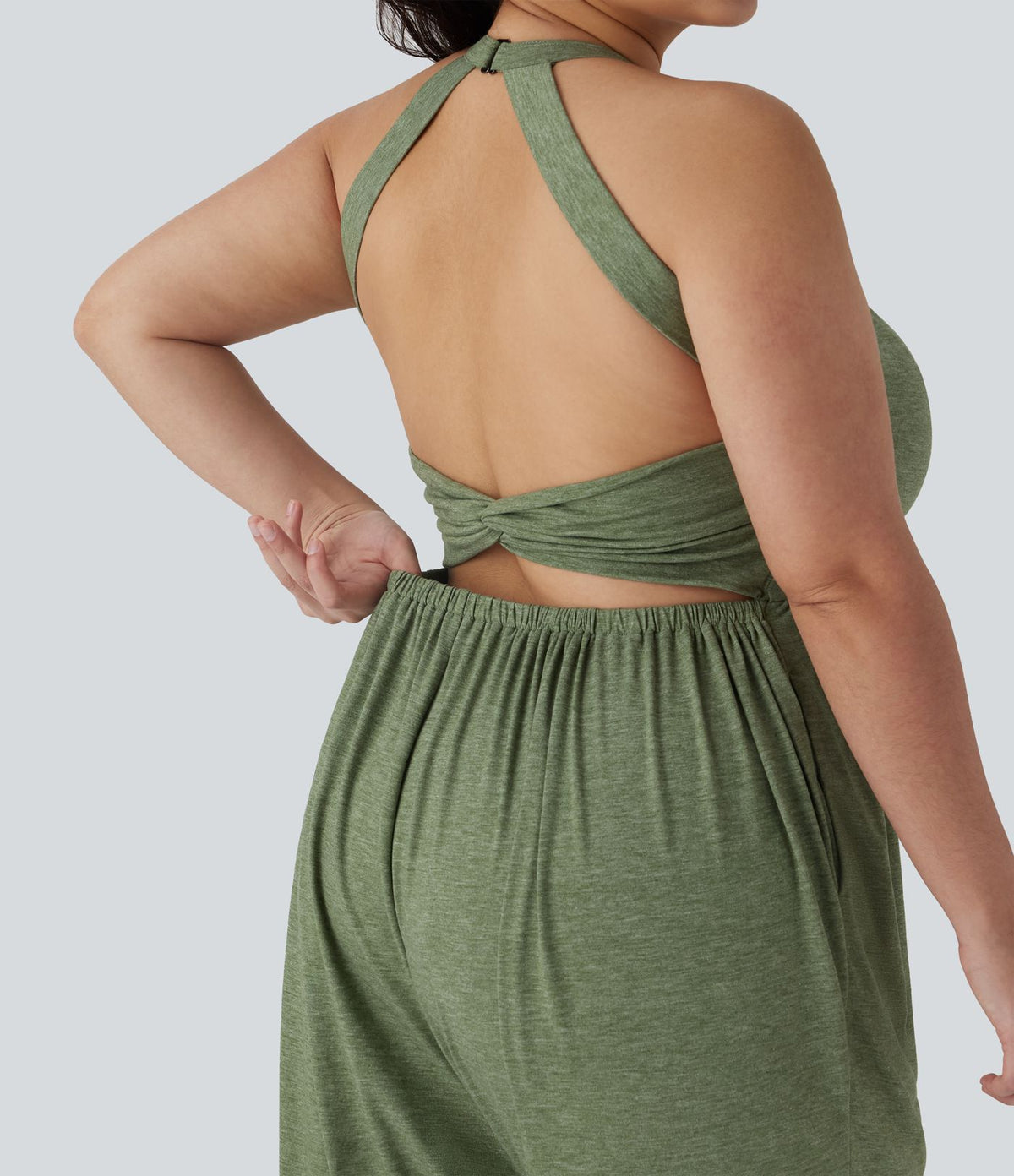 Combinaison sarouel dos nu torsadée grande taille avec poche latérale - Édition facile à enfiler