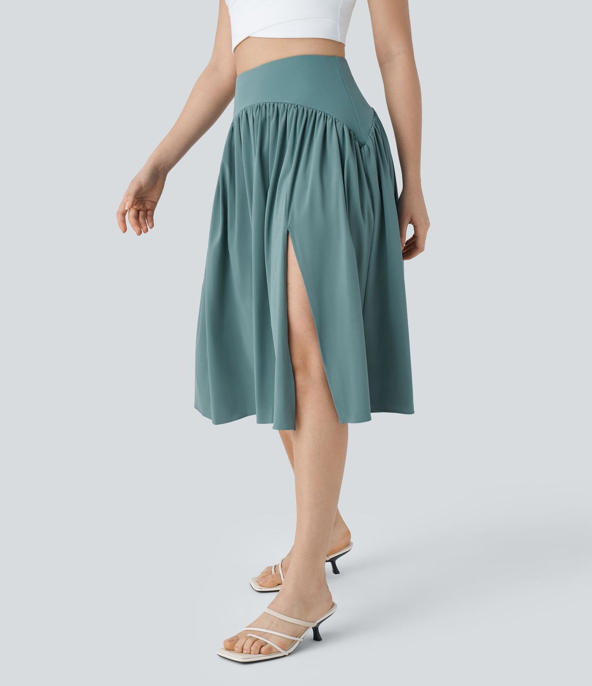 Breezeful™ Jupe de Vacances Midi Fluide à Taille Haute Plissée Fendue et à Séchage Rapide