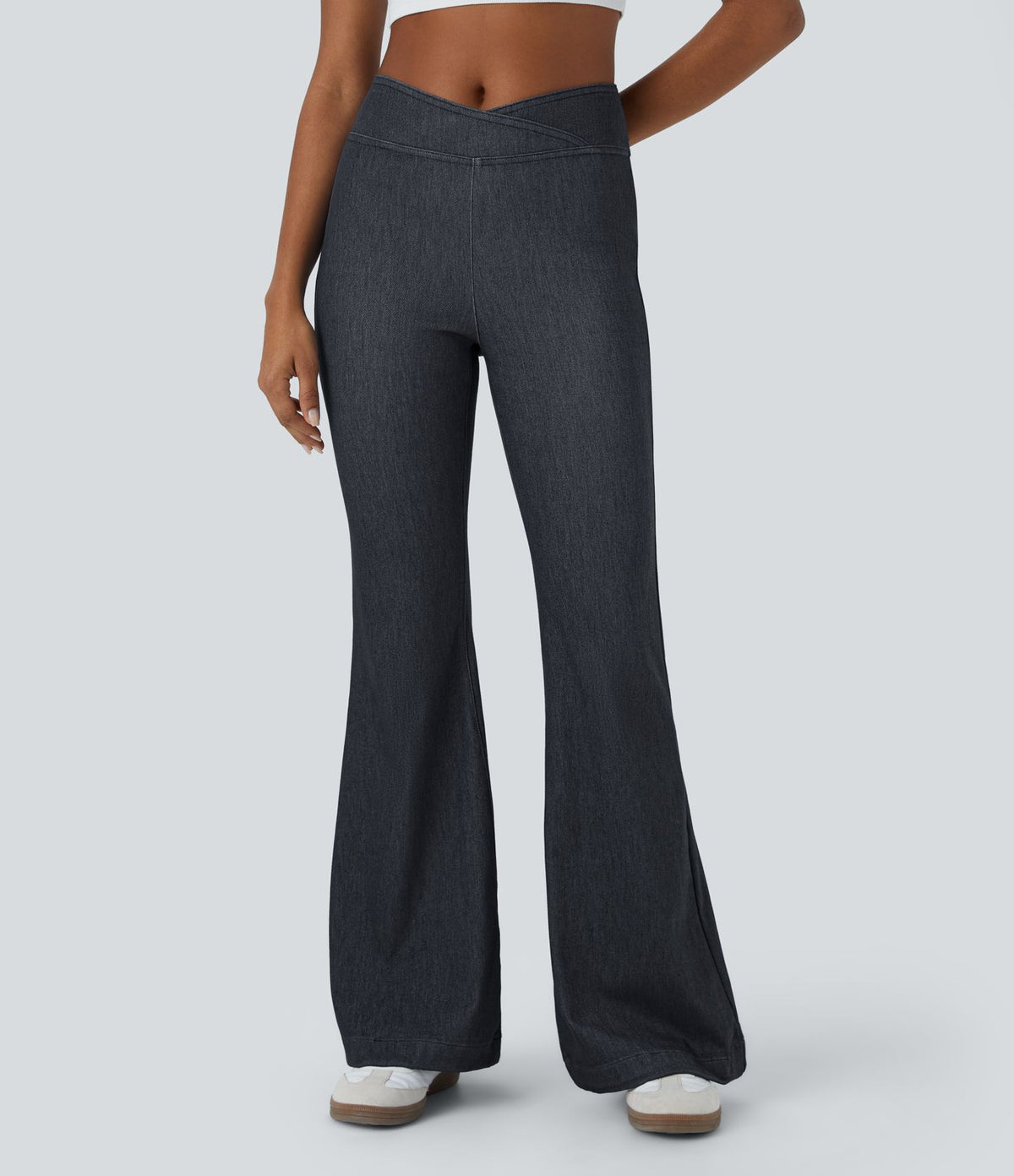 Halara Flex™ Jean Évasé Casual en Tricot Stretch Taille Haute avec Dos Croisé et Poches