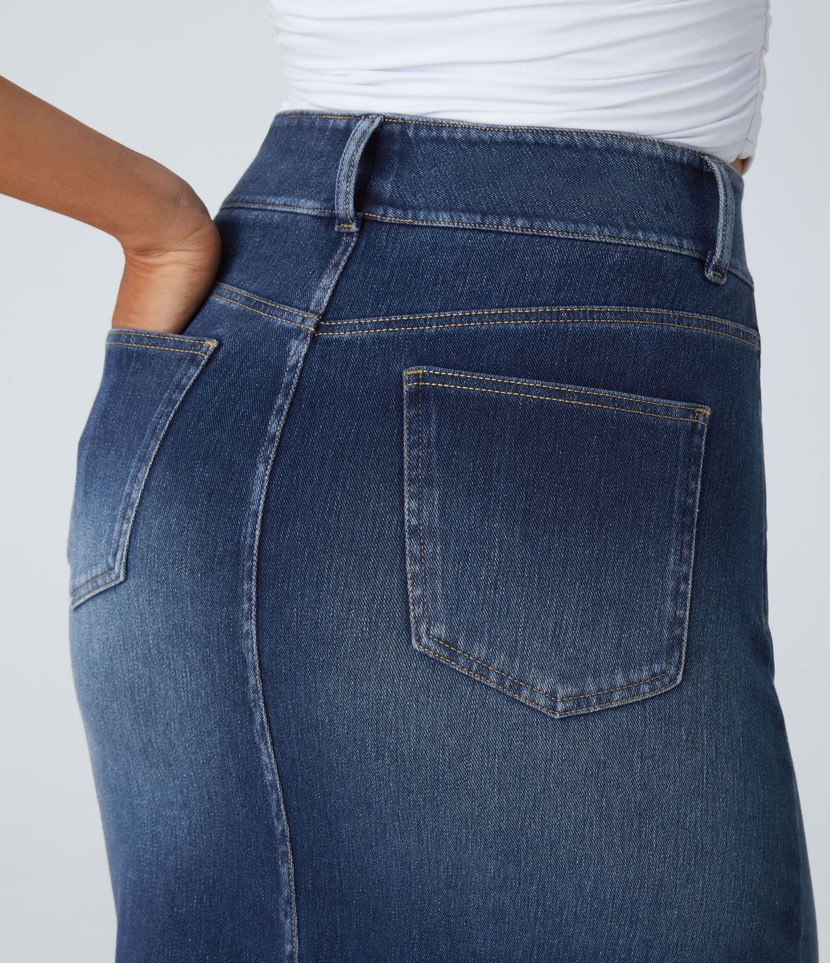 Halara Flex™ Jupe en Jean Casual Mi-Longue Délavé Extensible Plusieurs Poches Taille Haute