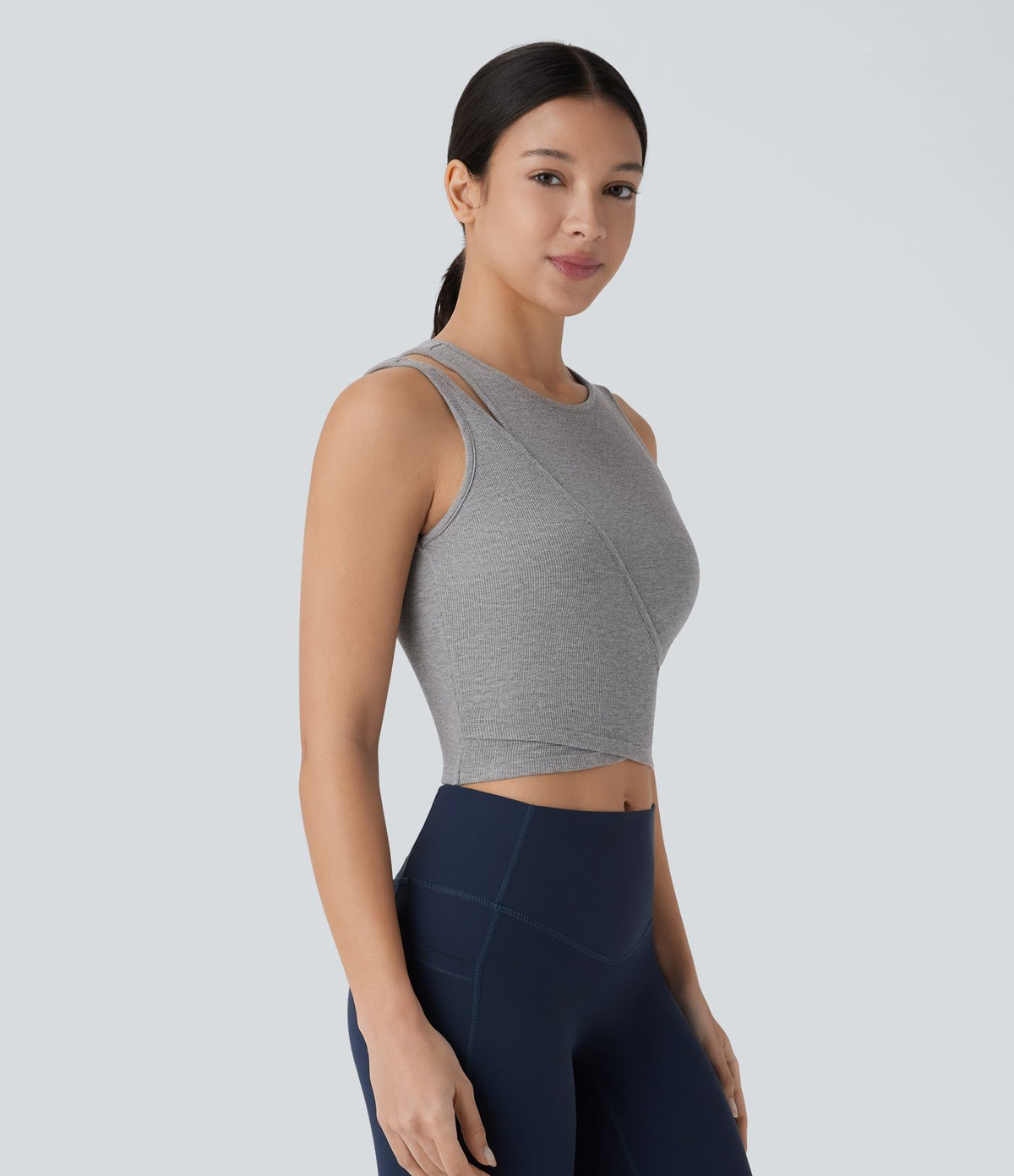 Débardeur de yoga crop top côtelé extensible respectueux de la peau