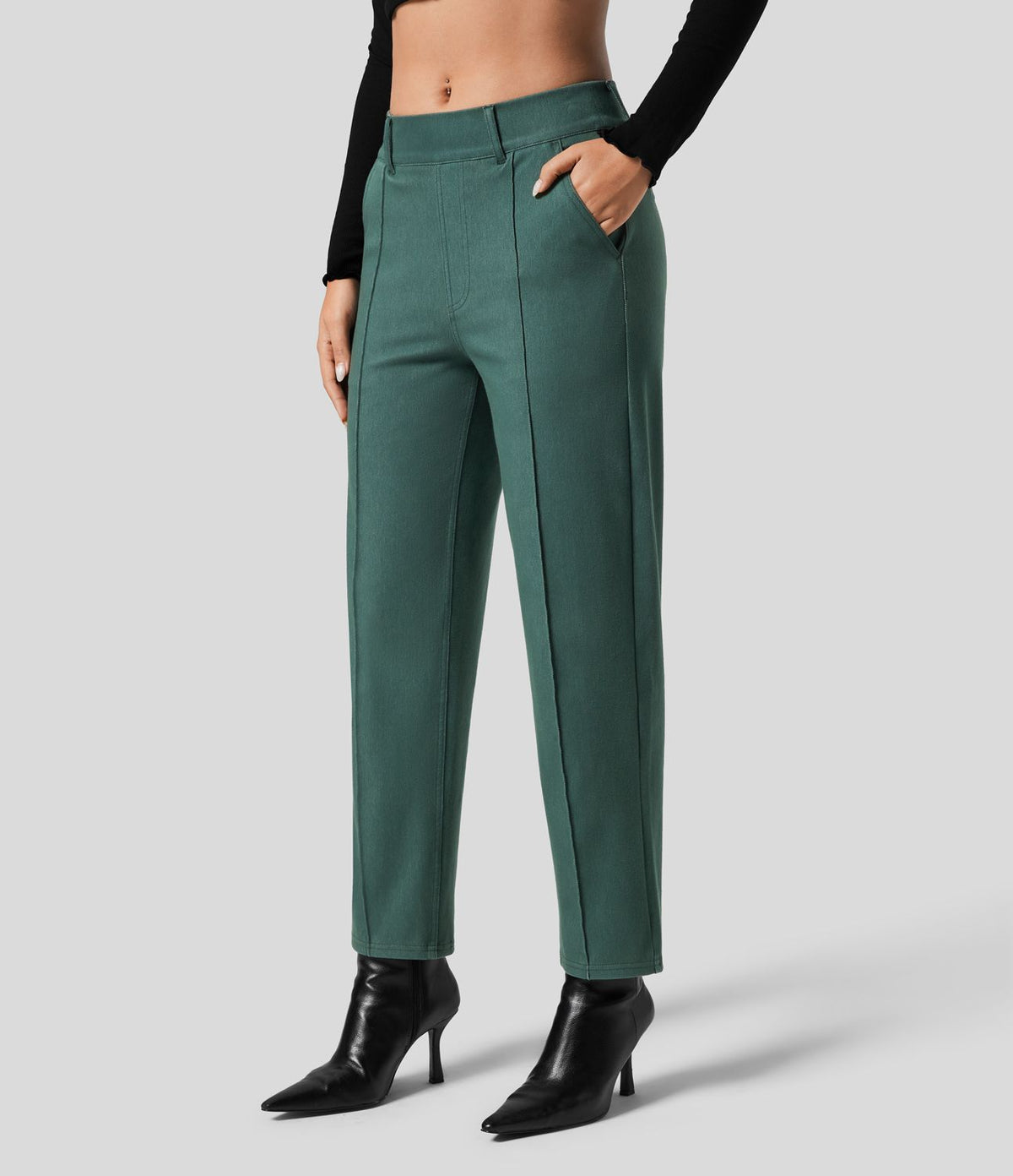 Halara Flex™ Jean Casual Tapered en Tricot Extensible Coloré avec Taille Haute et Poches Latérales