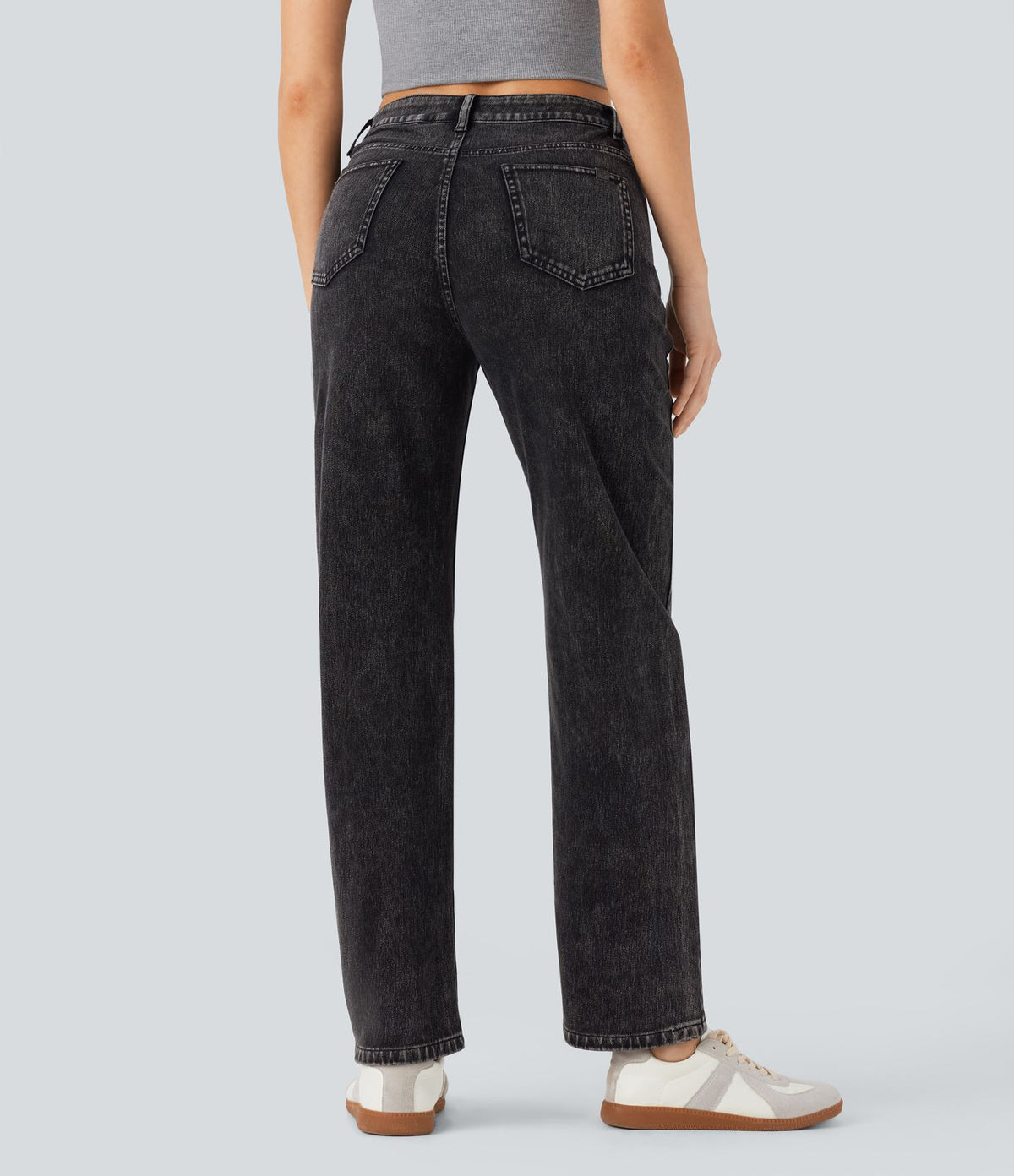 Halara Flex™ Jean droit extensible à taille haute avec bouton, fermeture éclair et poches multiples