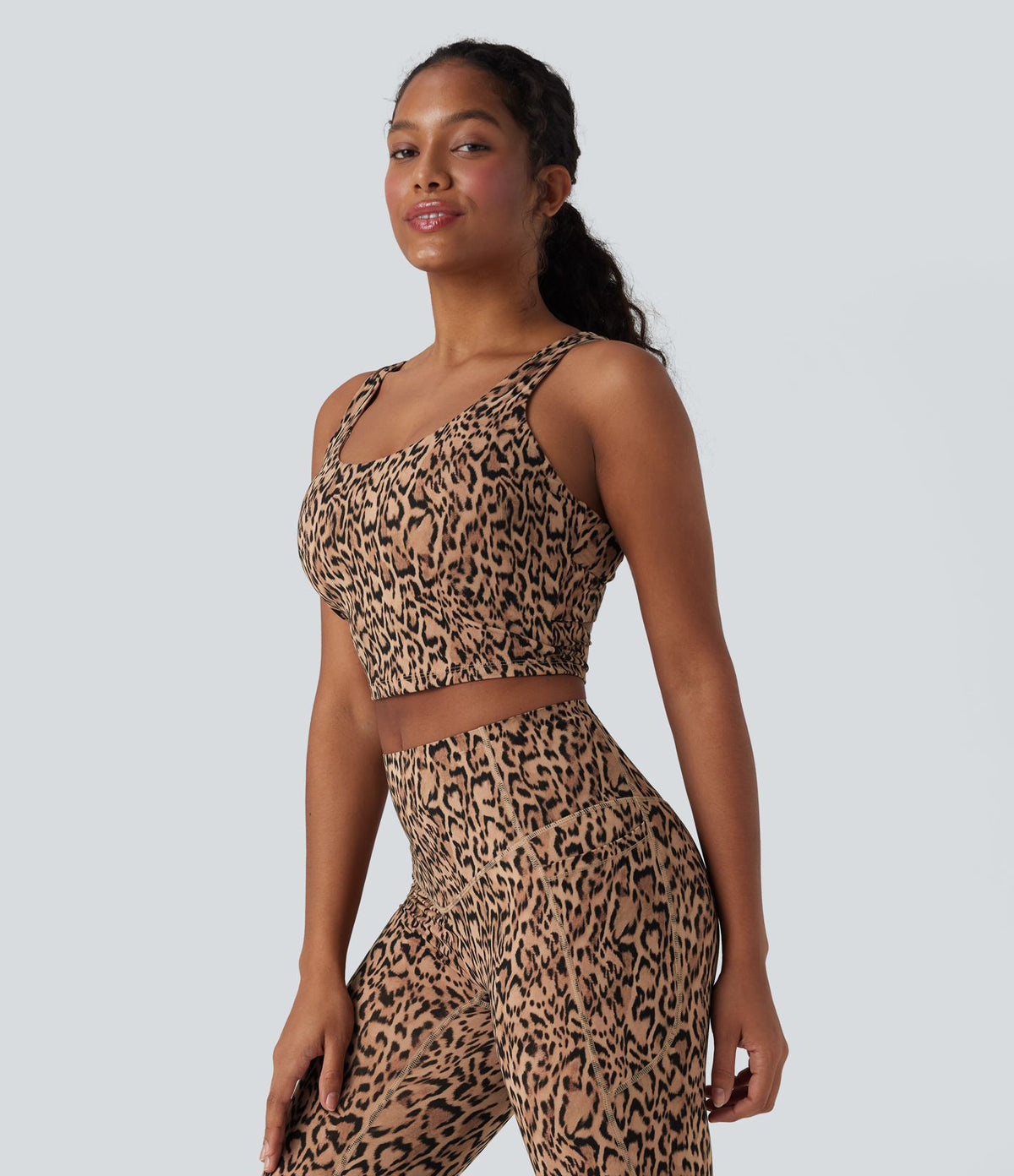 Débardeur yoga court Halara UltraSculpt™ imprimé léopard col en U