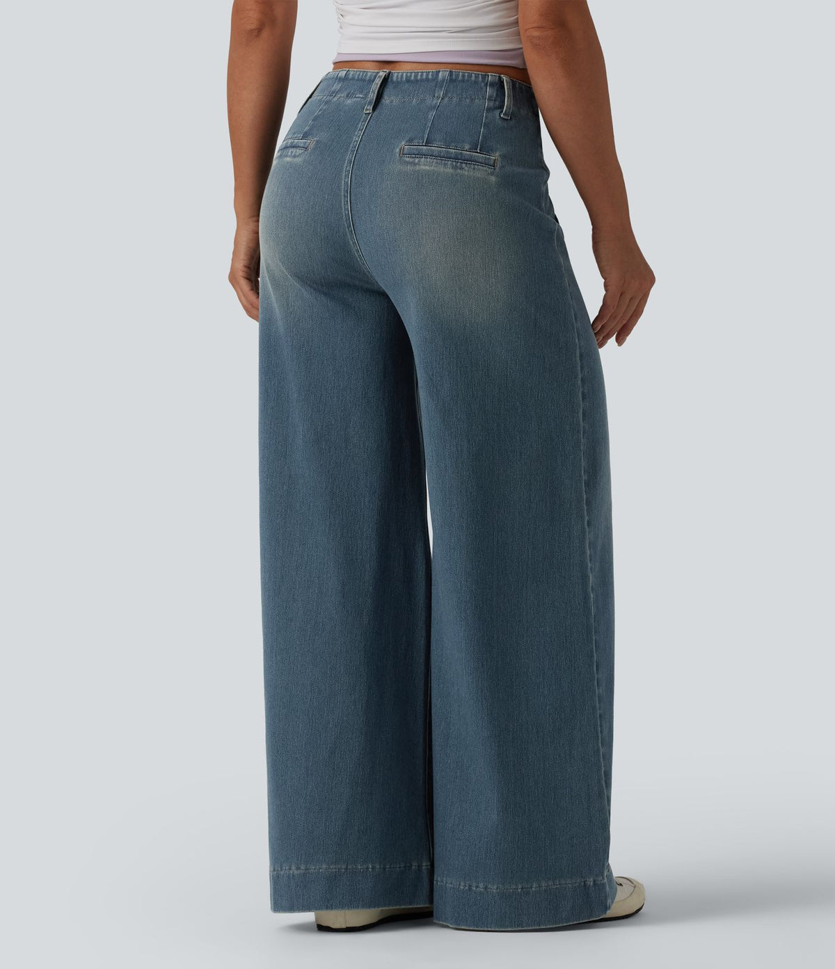 Halara Flex™ Jean large Palazzo et Taille Haute avec Poches Avant en Tricot Extensible Lavé