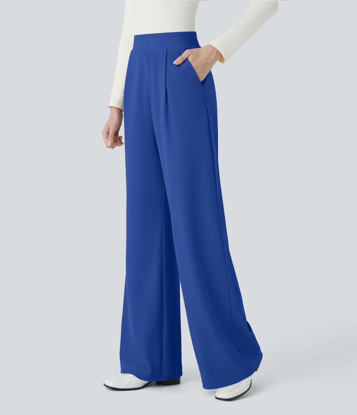 Halara Flex™ Pantalon Tailleur Évasé à Taille Haute Sculptant la Silhouette avec Poches Latérales Micro Waffle