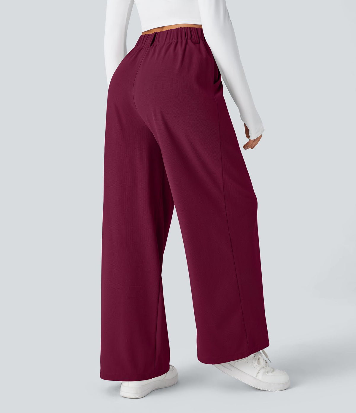 Halara Flex™ Pantalon Tailleur Large Fluide Gaufré Taille Haute Poches Latérales