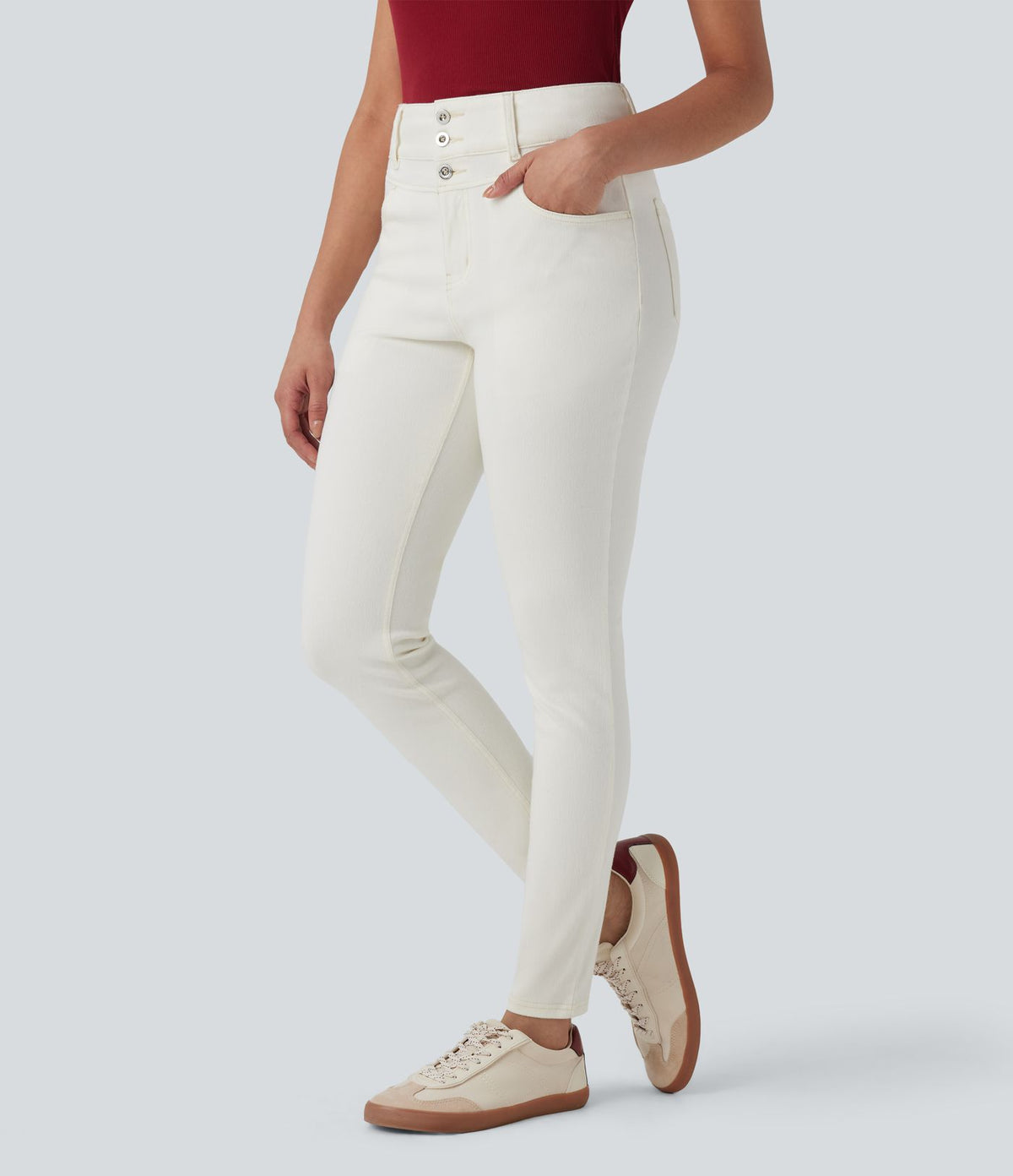 Halara Flex™ Jean skinny Casual Taille Haute Fermeture Éclair Boutonnés Plusieurs Poches Tricot Extensible