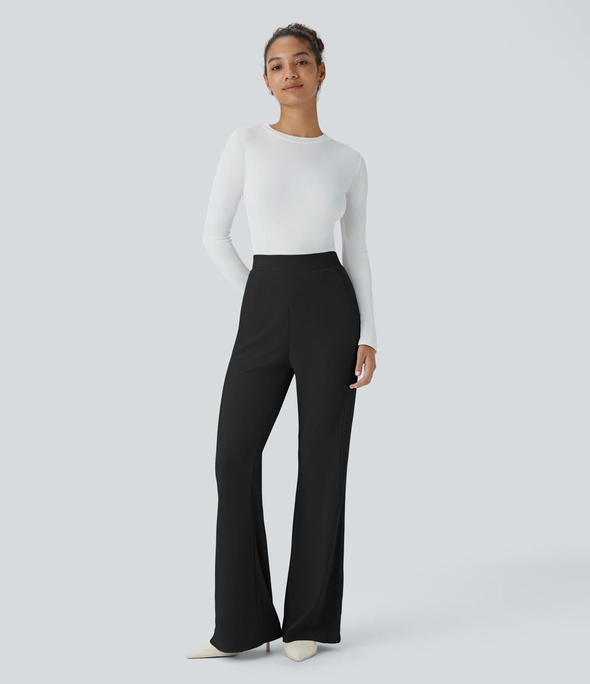 Halara Flex™ Pantalon tailleur taille haute, poches latérales, léger évasé, en tissu micro gaufré