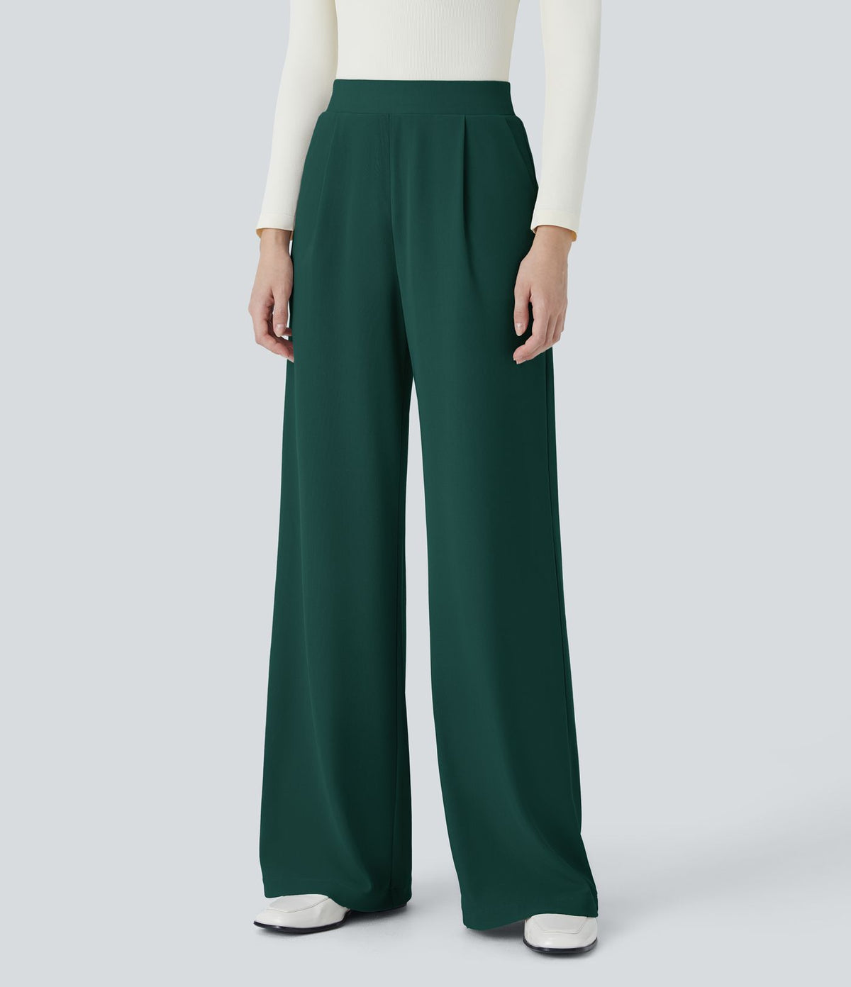 Halara Flex™ Pantalon Tailleur Évasé à Taille Haute Sculptant la Silhouette avec Poches Latérales Micro Waffle