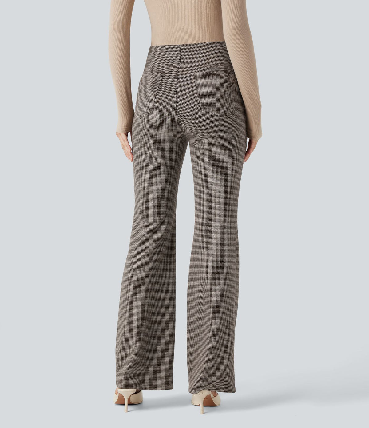 Halara Flex™ Pantalon tailleur évasé pied-de-poule taille haute avec poches