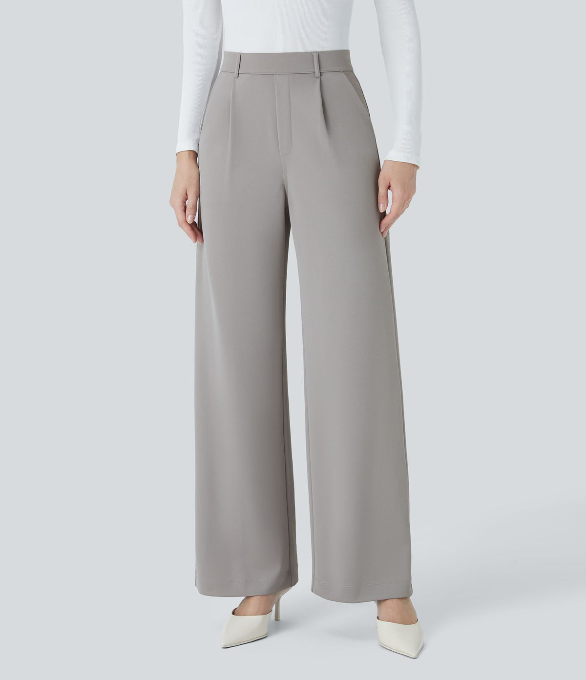 Halara Flex™ Pantalon Tailleur Droit à Taille Haute avec Pli Poches Latérales en Crêpe