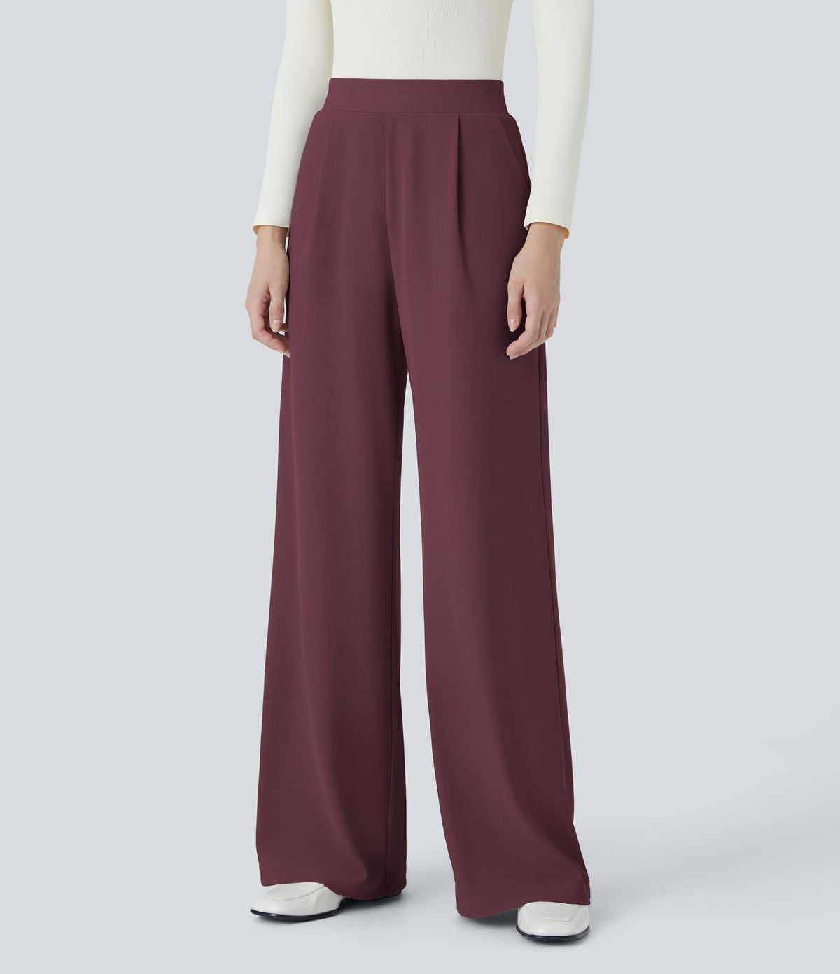 Halara Flex™ Pantalon Tailleur Évasé à Taille Haute Sculptant la Silhouette avec Poches Latérales Micro Waffle