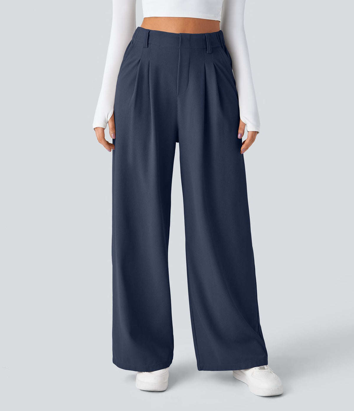Halara Flex™ Pantalon Tailleur Large Fluide Gaufré Taille Haute Poches Latérales