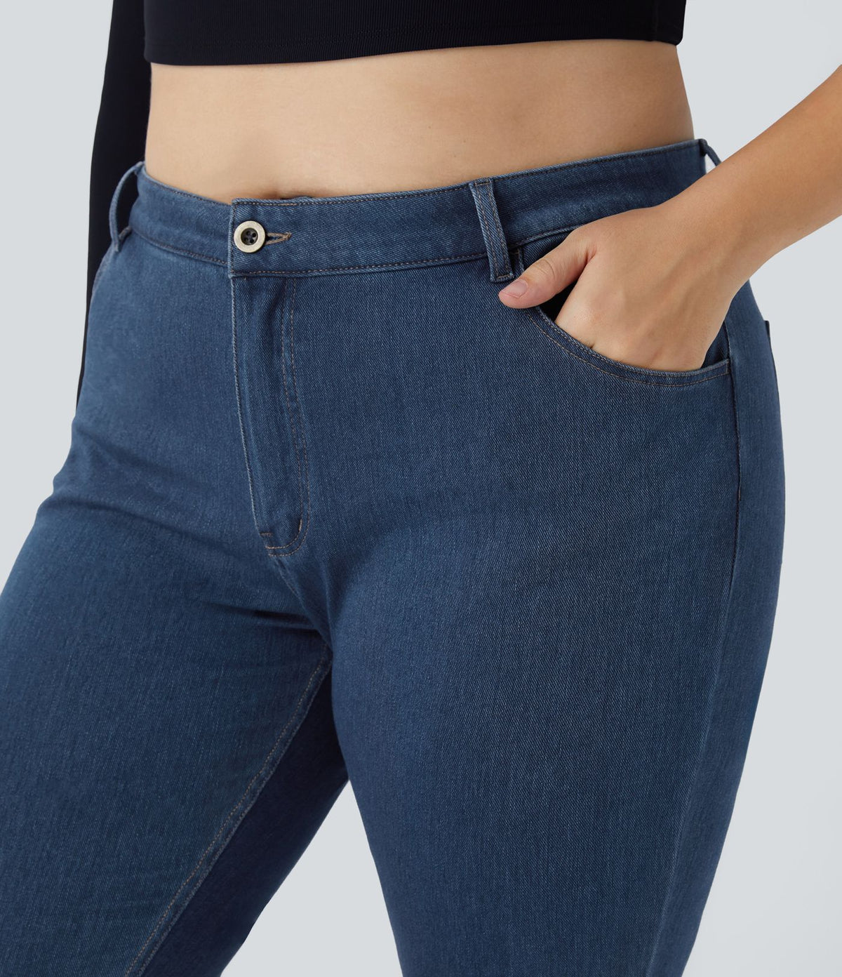 Halara Flex™ Mid Rise Button Pockets Stretchy Knit Casual Slight Flare Plus Size Jeans