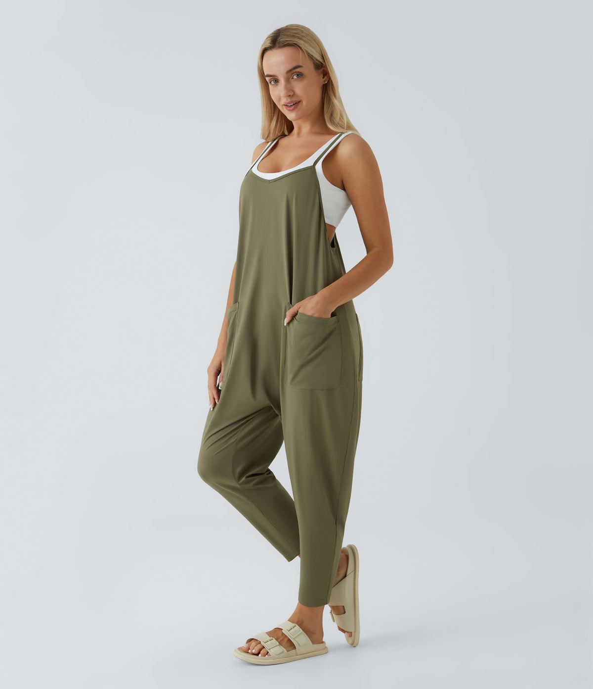 Combinaison Casual à Jambes Fuselées Chevilles Lâche Dos Nu Poches Multiples
