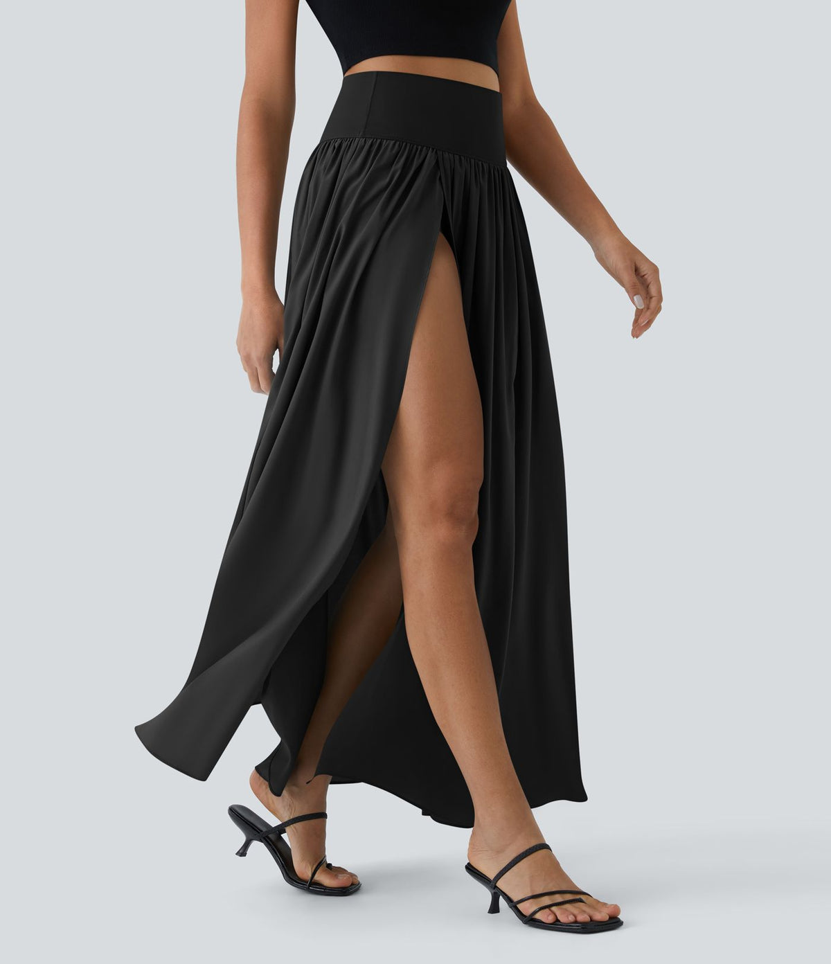 Breezeful™ Jupe Taille Haute Casual Maxi Séchage Rapide Fluide Fente Plissée 2 en 1