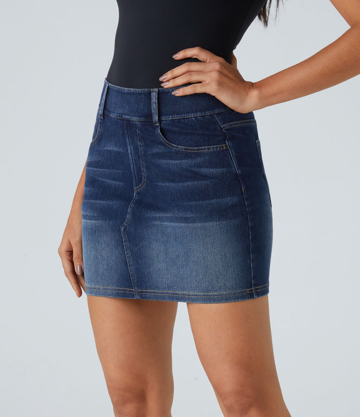 Halara Flex™ Jupe en Jean Lavé Casual Extensible Côtelé Taille Haute Poches Multiples Coupe Moulante