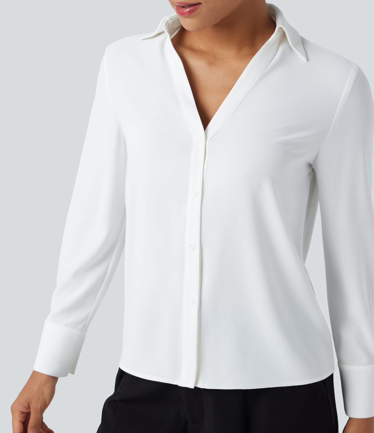 Chemise de travail en mousseline col V manches longues