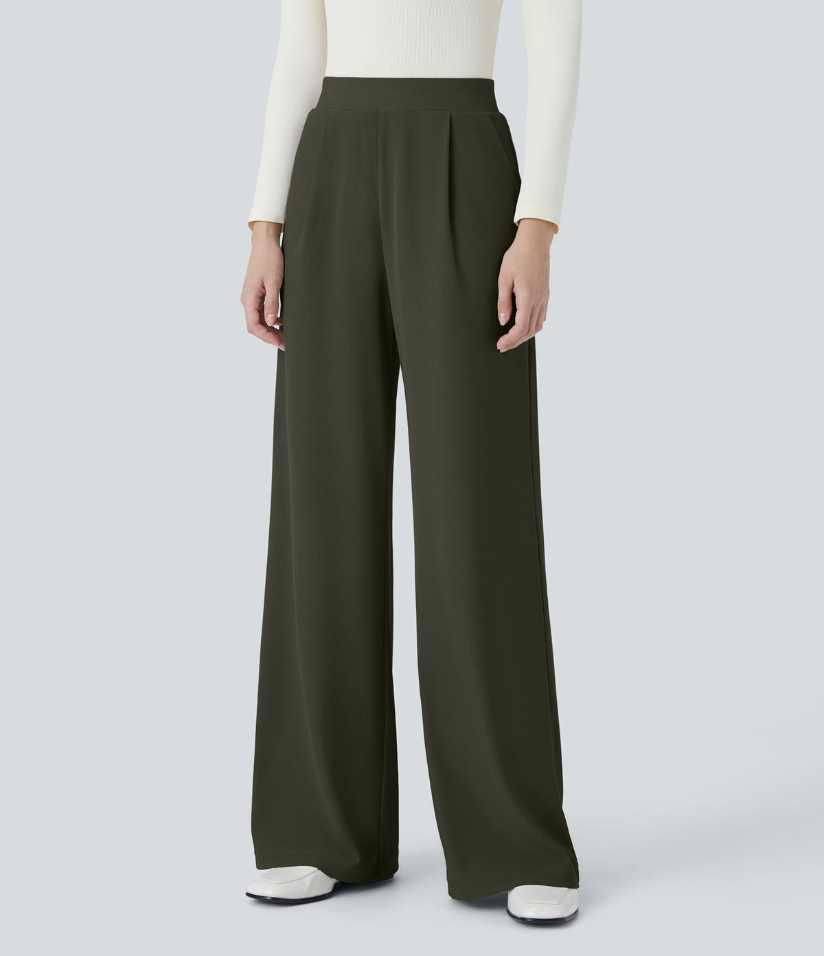 Halara Flex™ Pantalon Tailleur Évasé à Taille Haute Sculptant la Silhouette avec Poches Latérales Micro Waffle