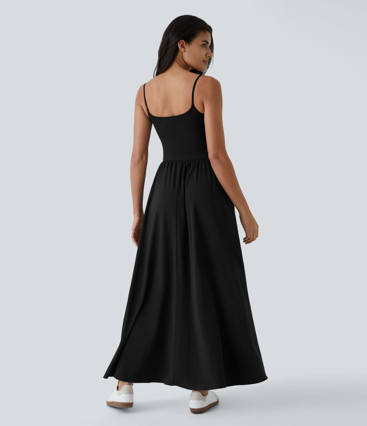 Breezeful™ Robe Débardeur Casual Dos Nu Poches Latérales Plissée Évasée Longue Séchage Rapide