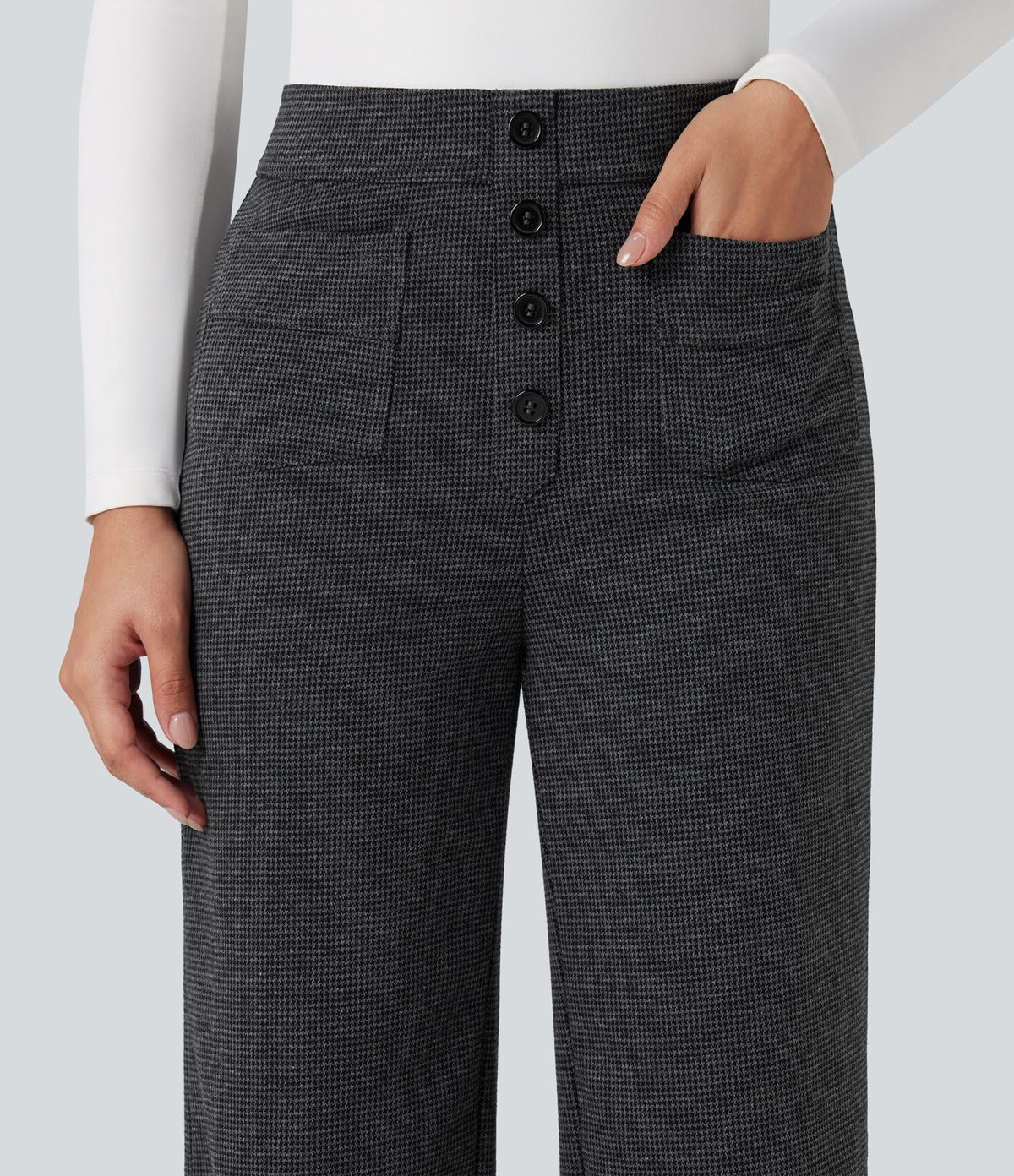Halara Flex™ Pantalon tailleur pied-de-poule coupe droite taille haute avec poches