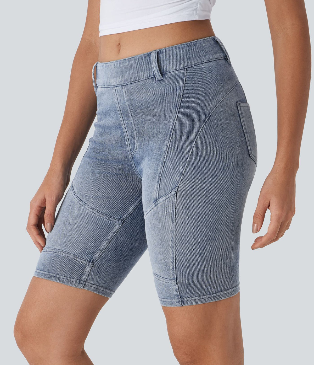 Halara Flex™ Short 22,8cm Casual En Denim Extensible Avec Poche Arrière Taille Midi