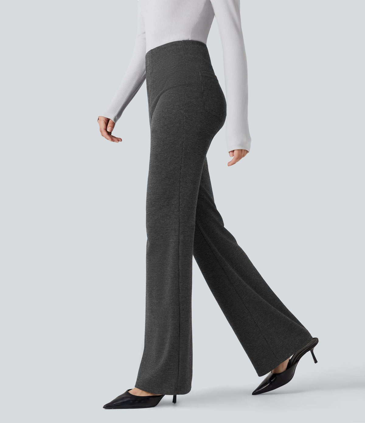 Halara Flex™ Pantalon tailleur évasé pied-de-poule taille haute avec poches