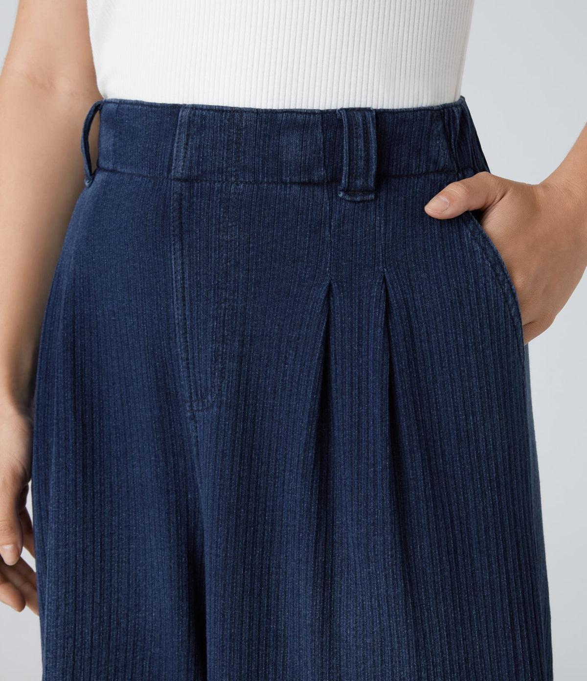 Halara Flex™ Jean Casual Large à Taille Haute avec Poches Latérales et Plis en Maille Extensible