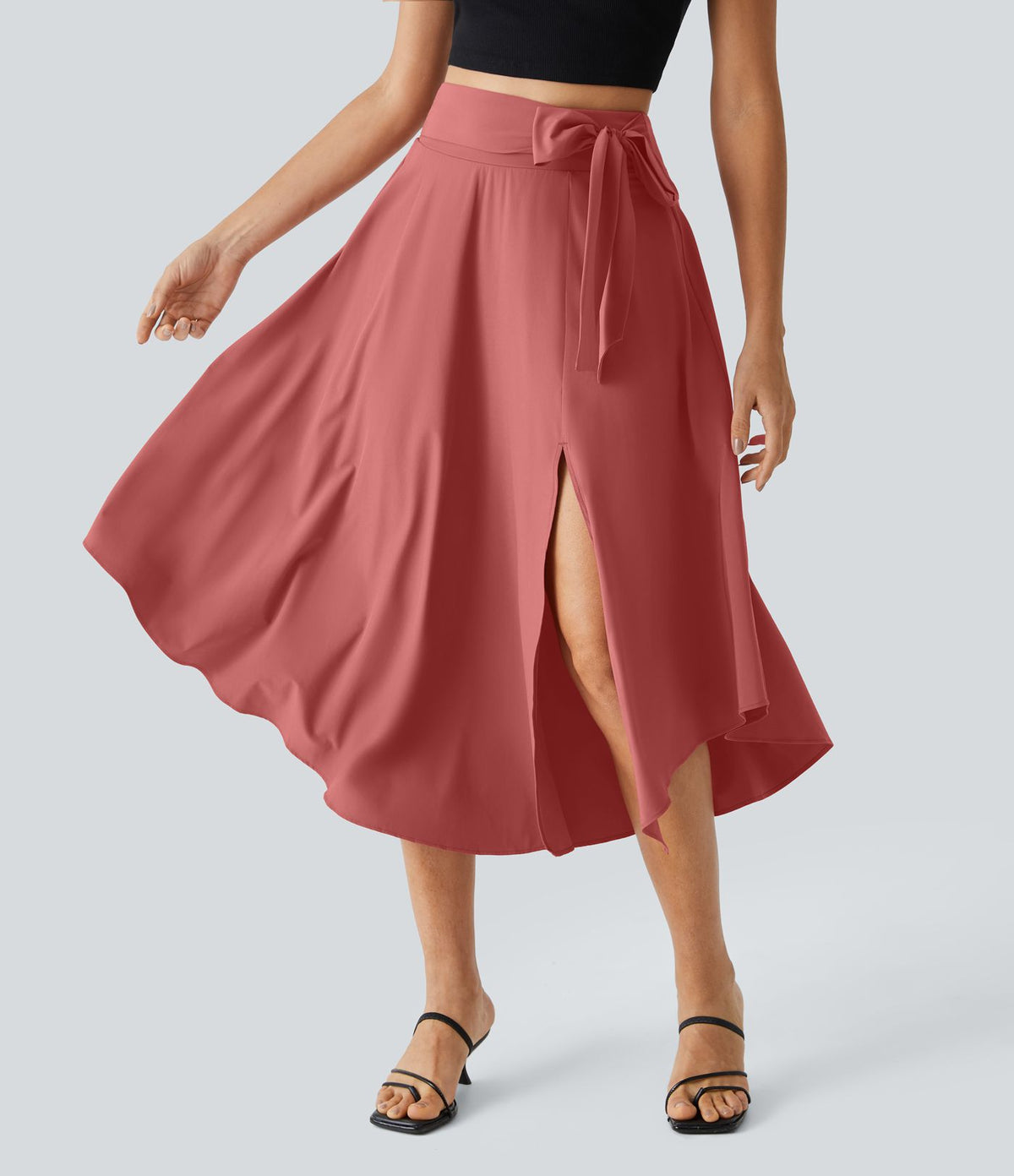 Breezeful™ Jupe Taille Haute Casual Midi Séchage Rapide Fluide Fentes Latérales Nouées 2 en 1